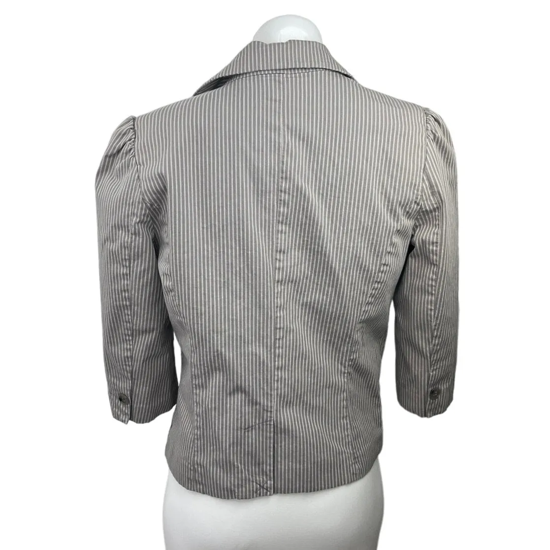 Old Navy Gray Striped One Button 3/4 Puff Sleeve Cropped Blazer Coat Jacket Sz M