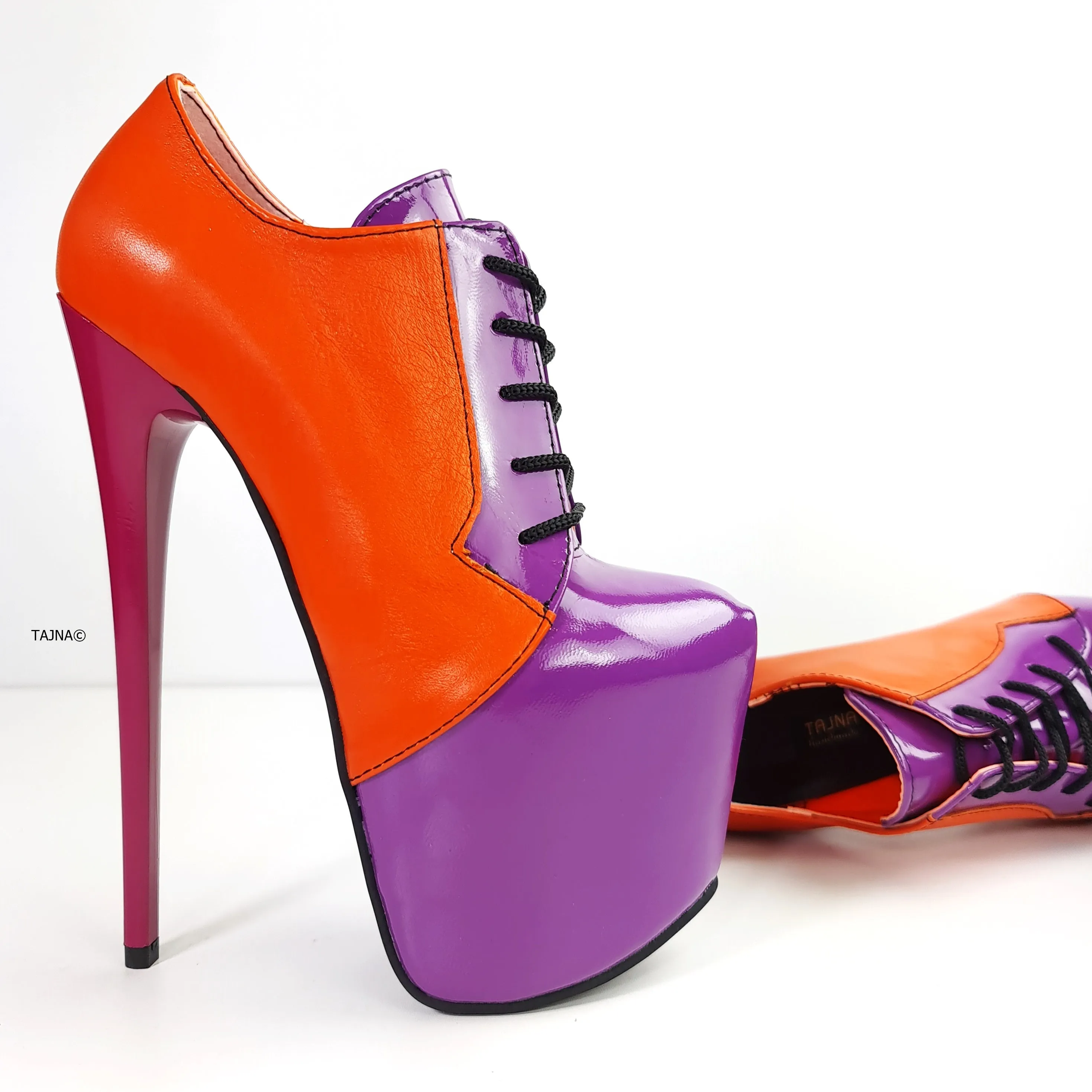 Orange Purple Leather Oxford Heels