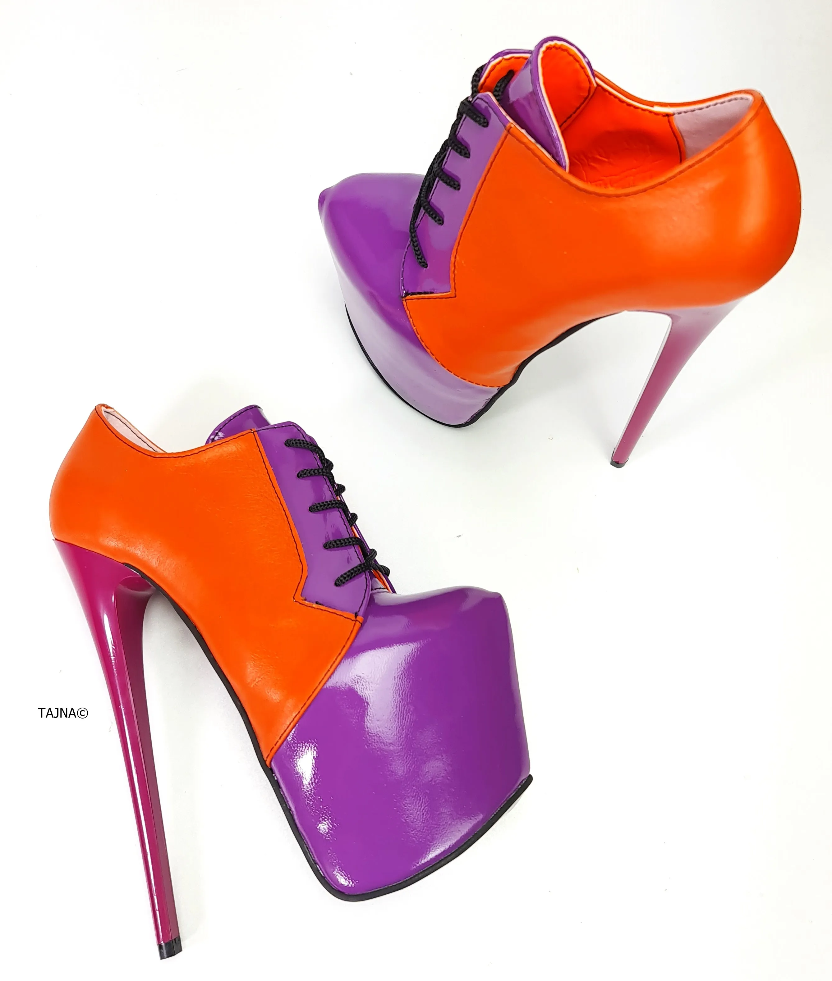 Orange Purple Leather Oxford Heels