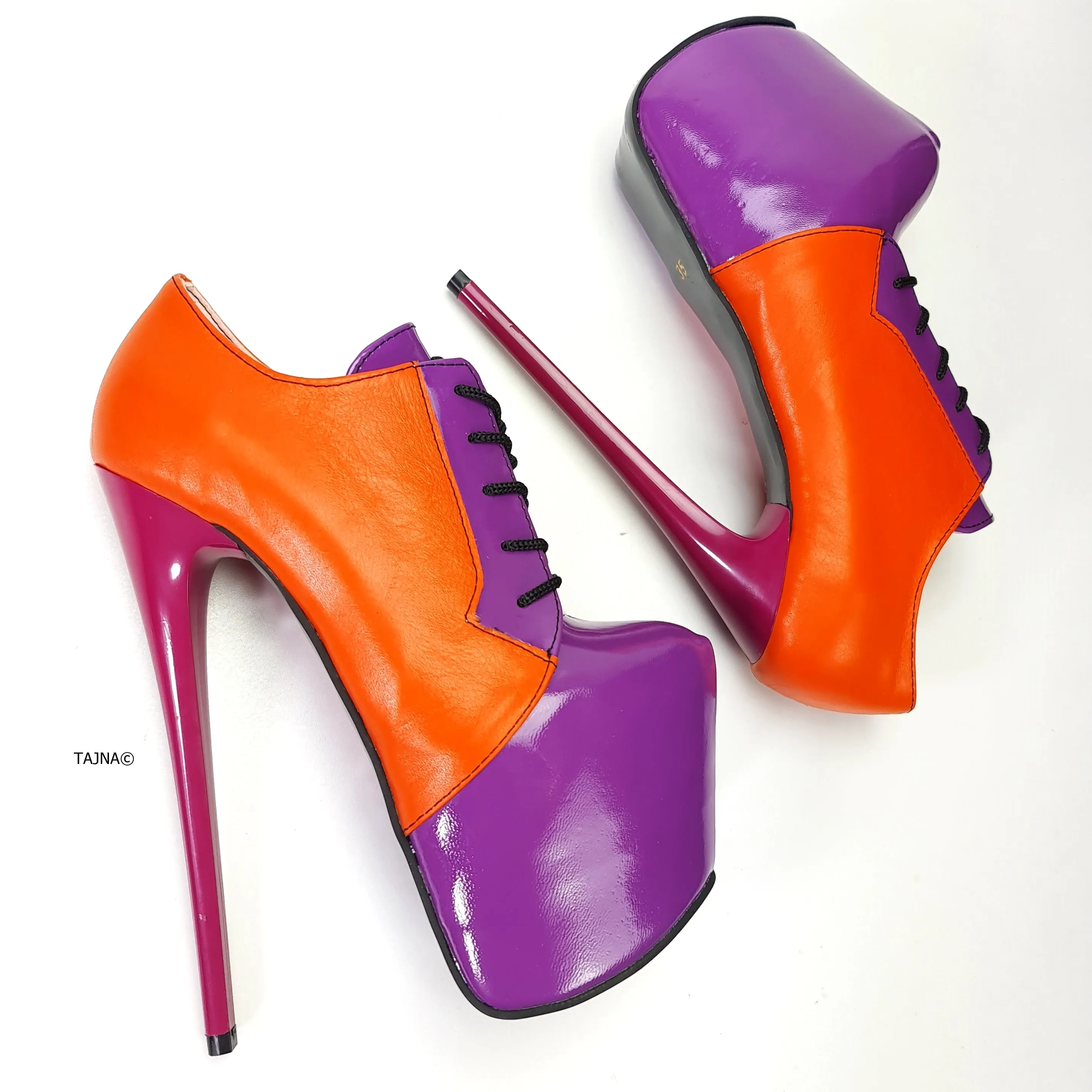 Orange Purple Leather Oxford Heels