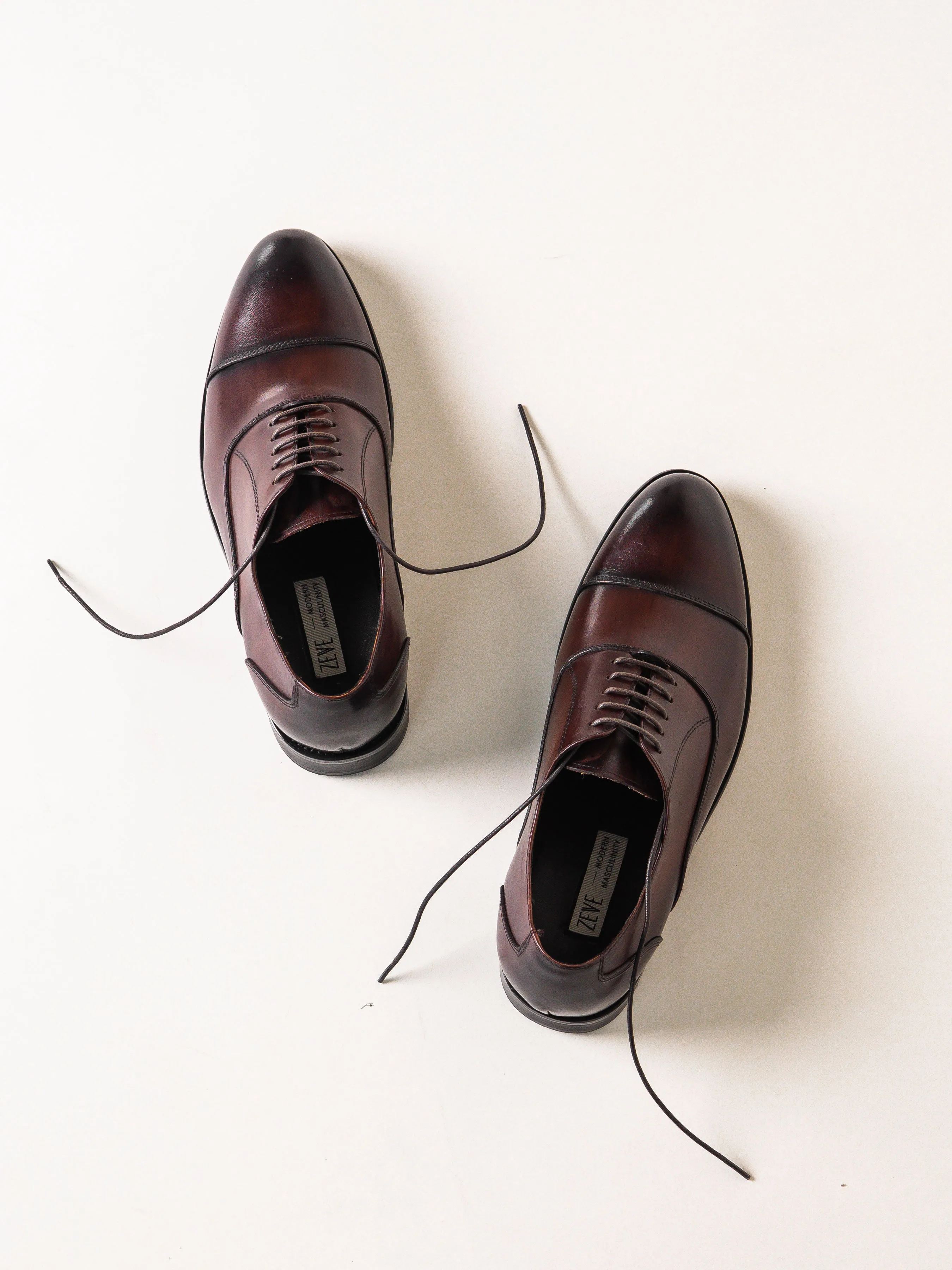 Oxford Cap Toe In Dark Brown - Hand Painted Patina - Lace Up