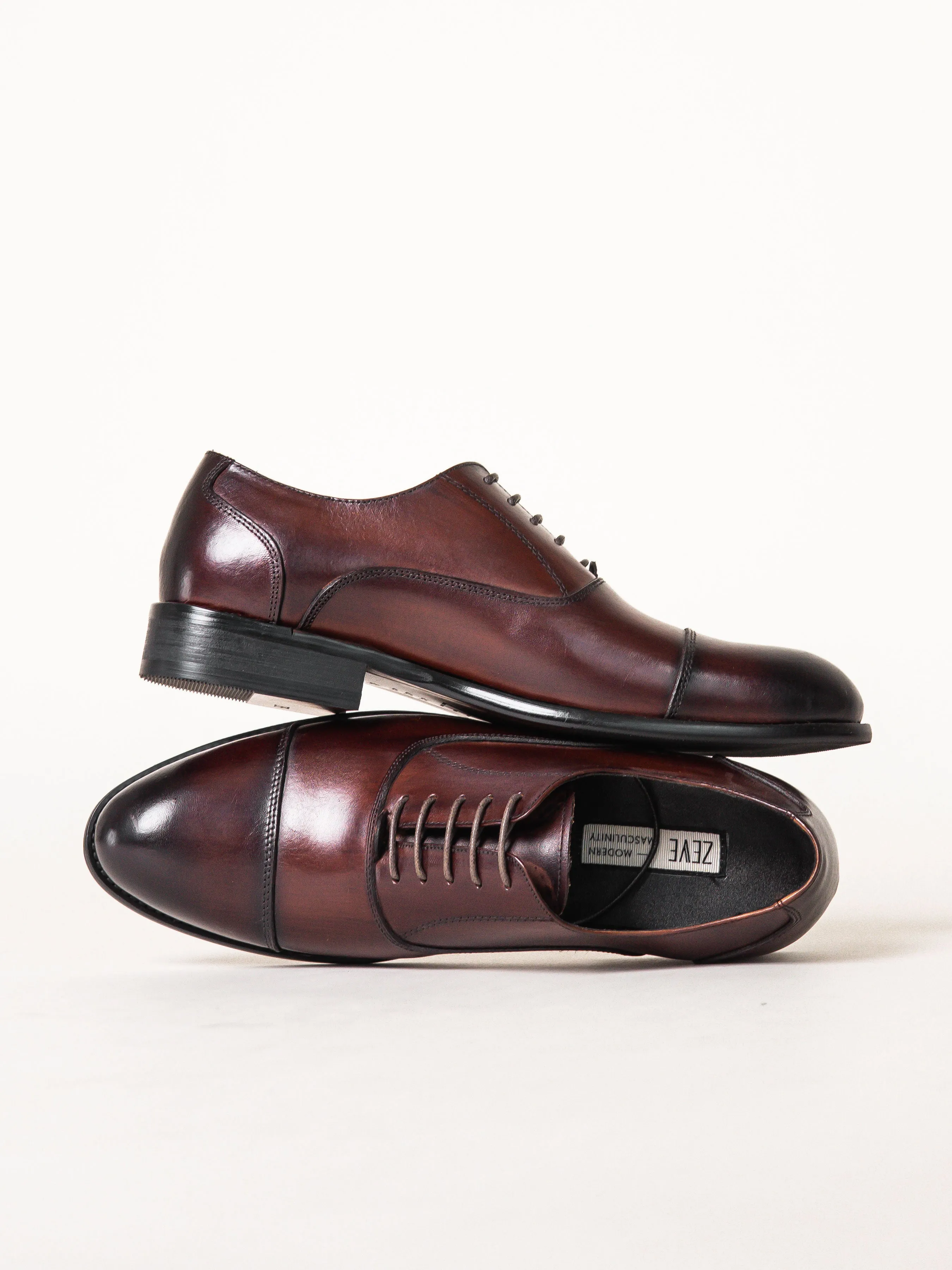 Oxford Cap Toe In Dark Brown - Hand Painted Patina - Lace Up