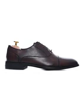 Oxford Cap Toe In Dark Brown - Hand Painted Patina - Lace Up