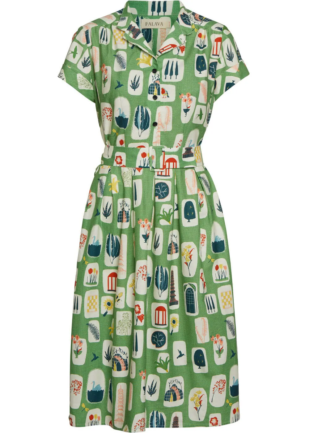 Palava Louise Postcards 40's A-Line Dress Green