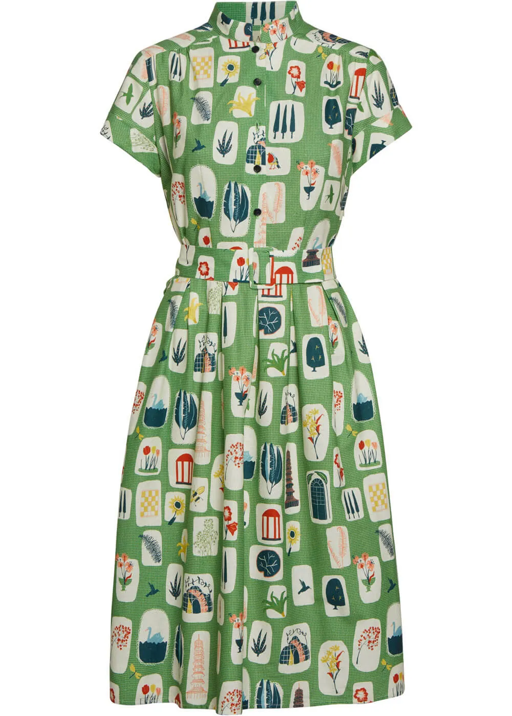 Palava Louise Postcards 40's A-Line Dress Green