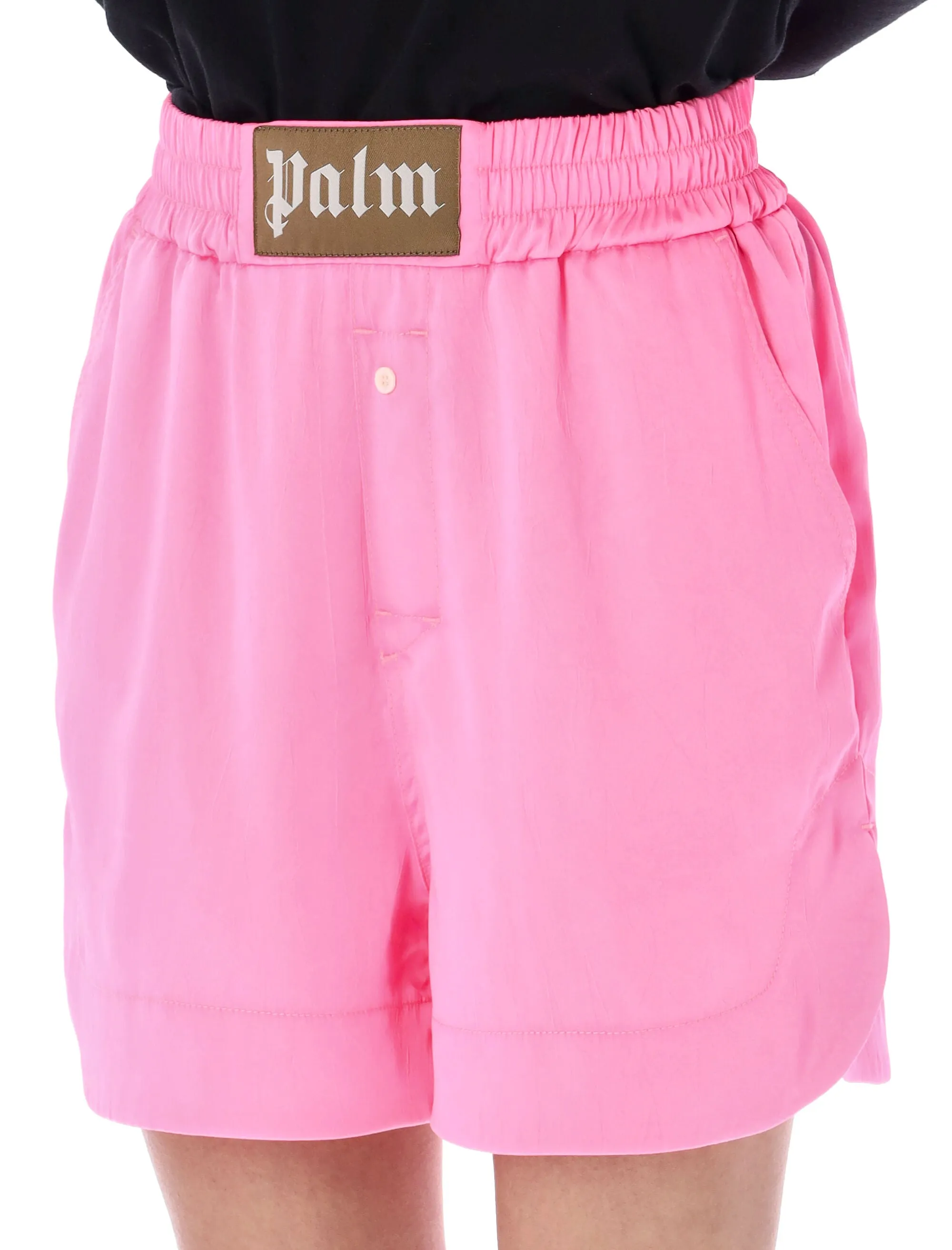 Palm Angels Logo Patch High Waist Shorts