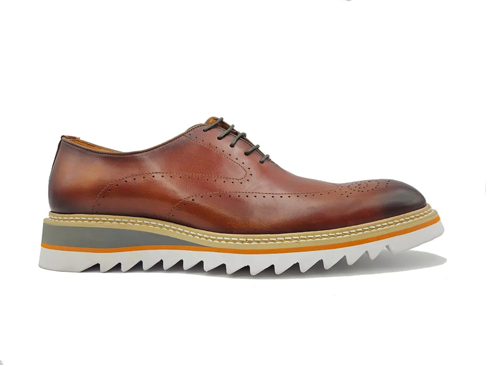 Patina Wing-tip Oxford Shoe with Medallion on Toe