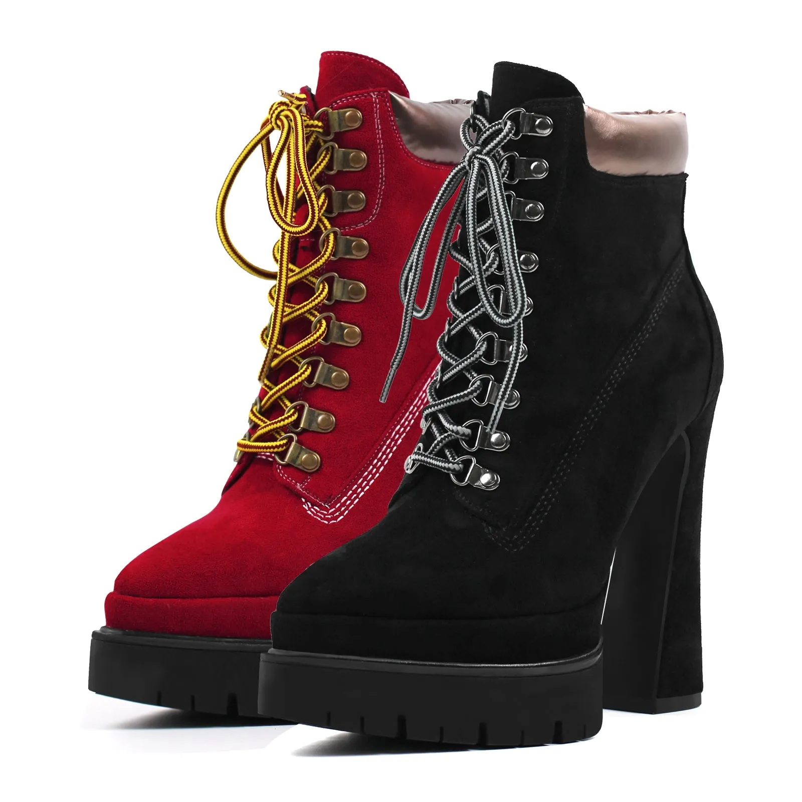 Platform Pointed Toe Lace-up Ankle Boots