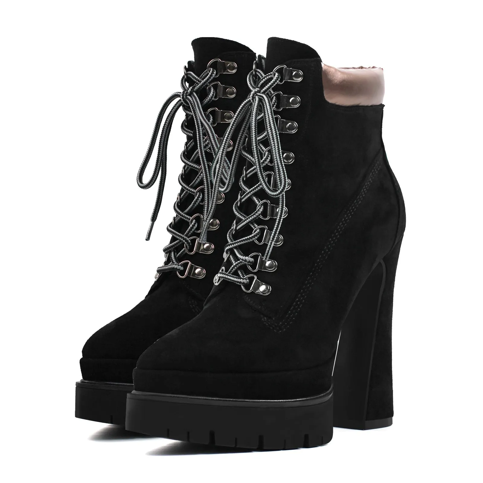 Platform Pointed Toe Lace-up Ankle Boots