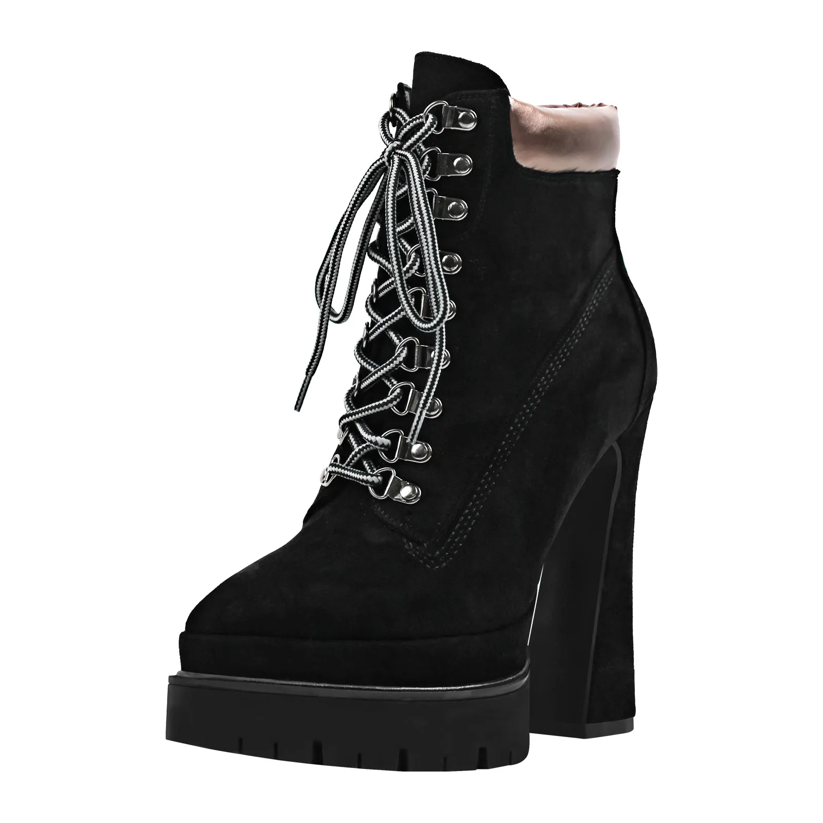 Platform Pointed Toe Lace-up Ankle Boots