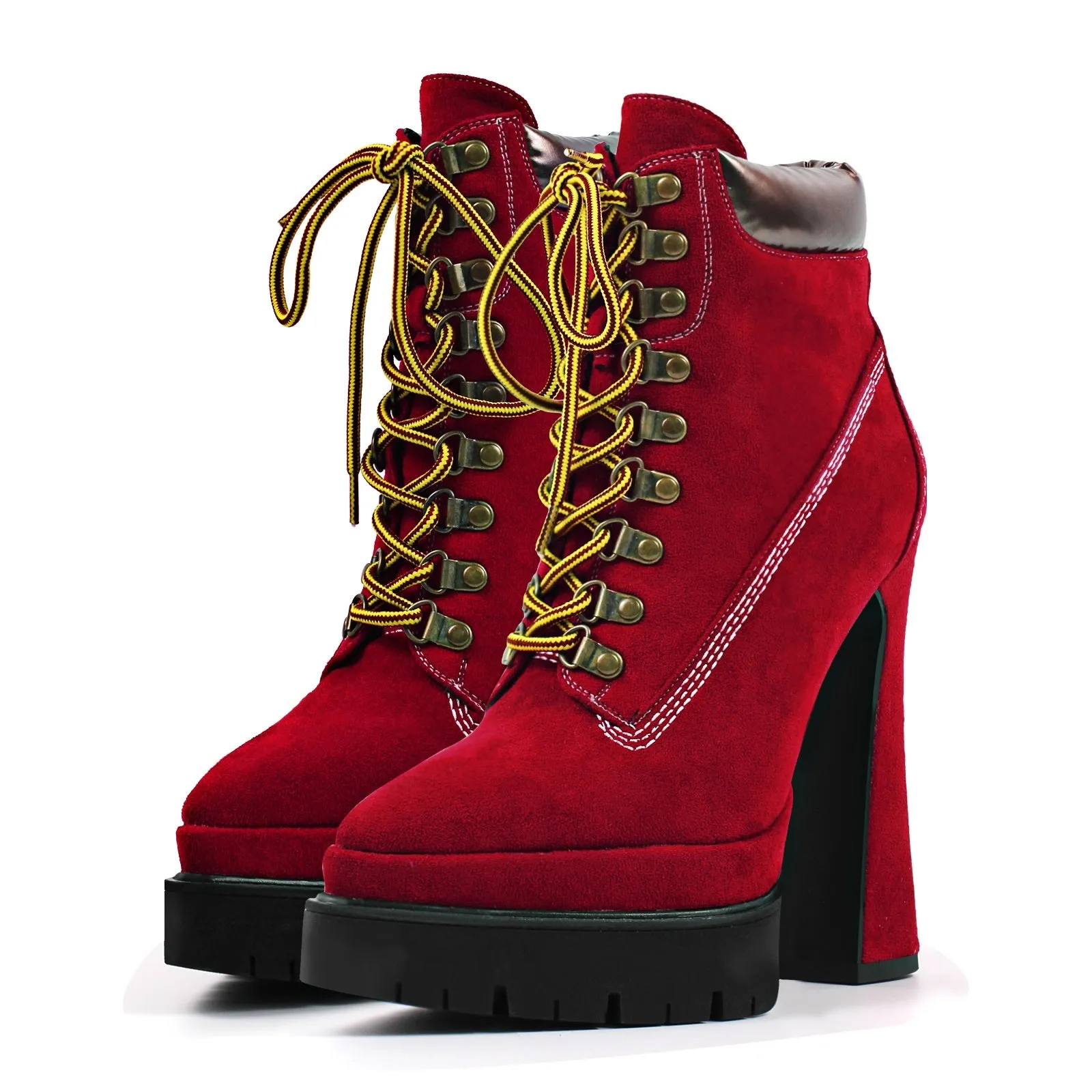 Platform Pointed Toe Lace-up Ankle Boots