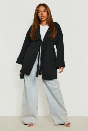 Plus Belted Oversize Sleeve Cape Blazer