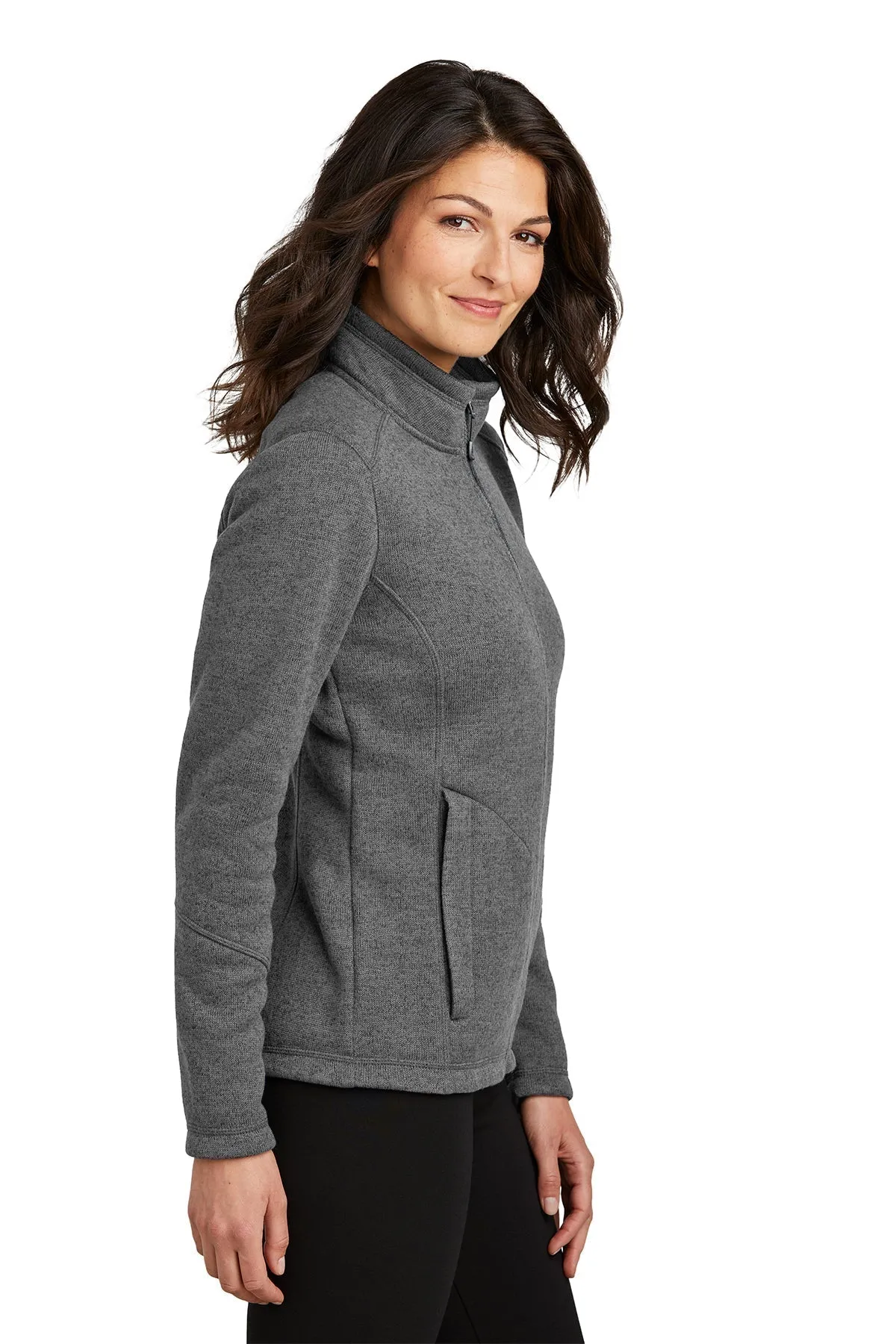 Port Authority Ladies Arc Sweater Fleece Jacket, Grey Smoke Heather [Allendale Machinery Systems]