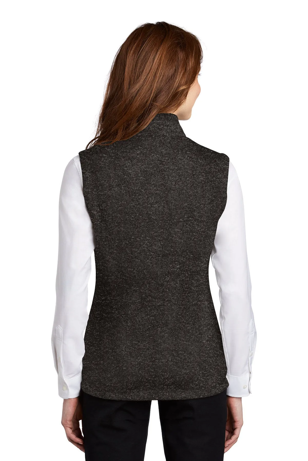 Port Authority Ladies Sweater Fleece Customized Vests, Black Heather