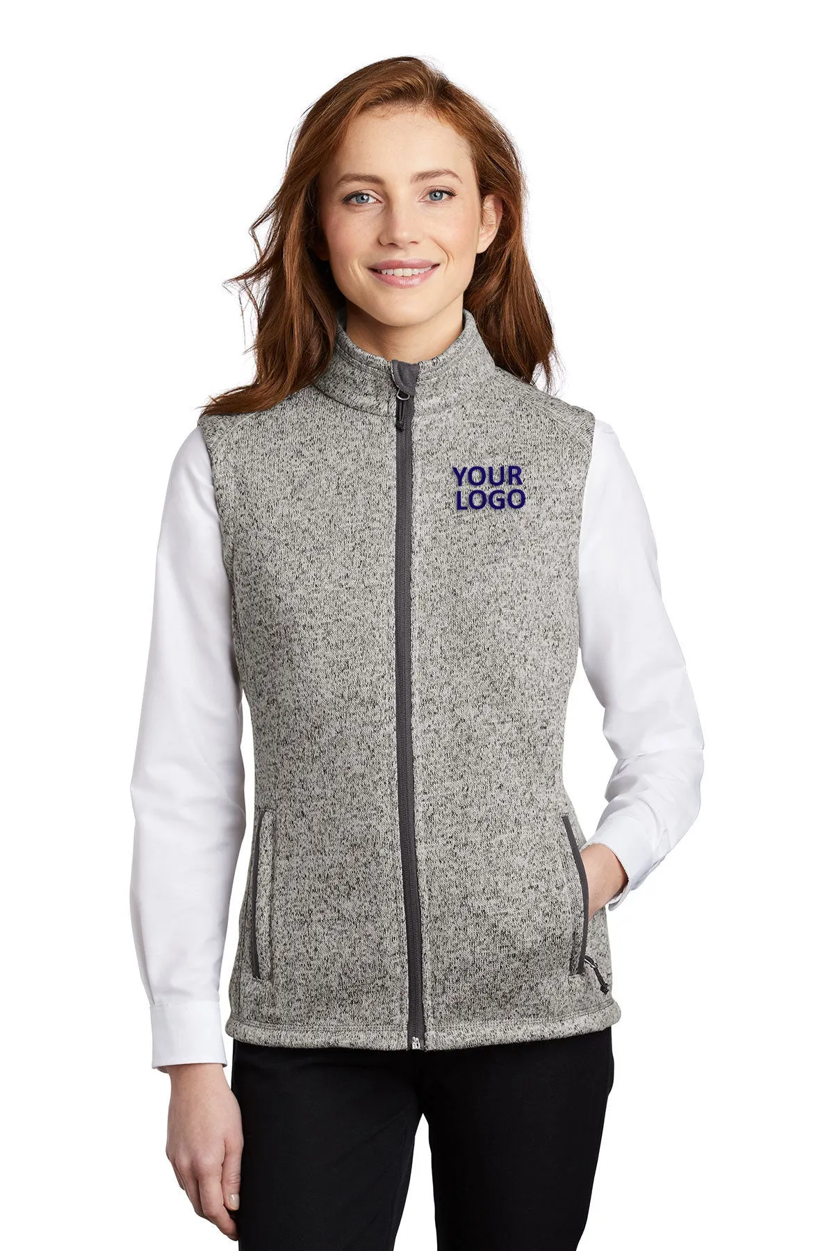 Port Authority Ladies Sweater Fleece Customized Vests, Grey Heather