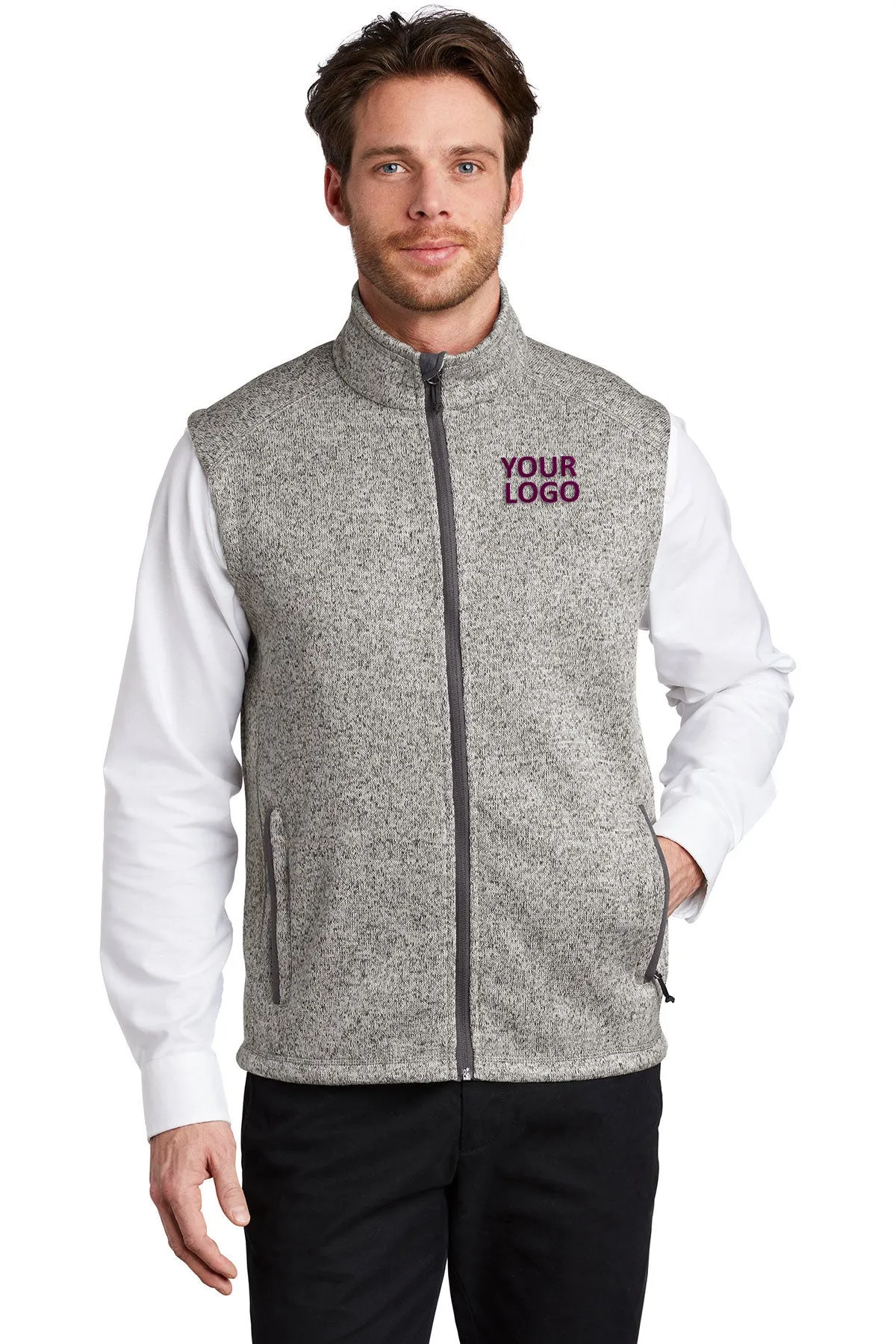 Port Authority Sweater Fleece Customized Vests, Grey Heather