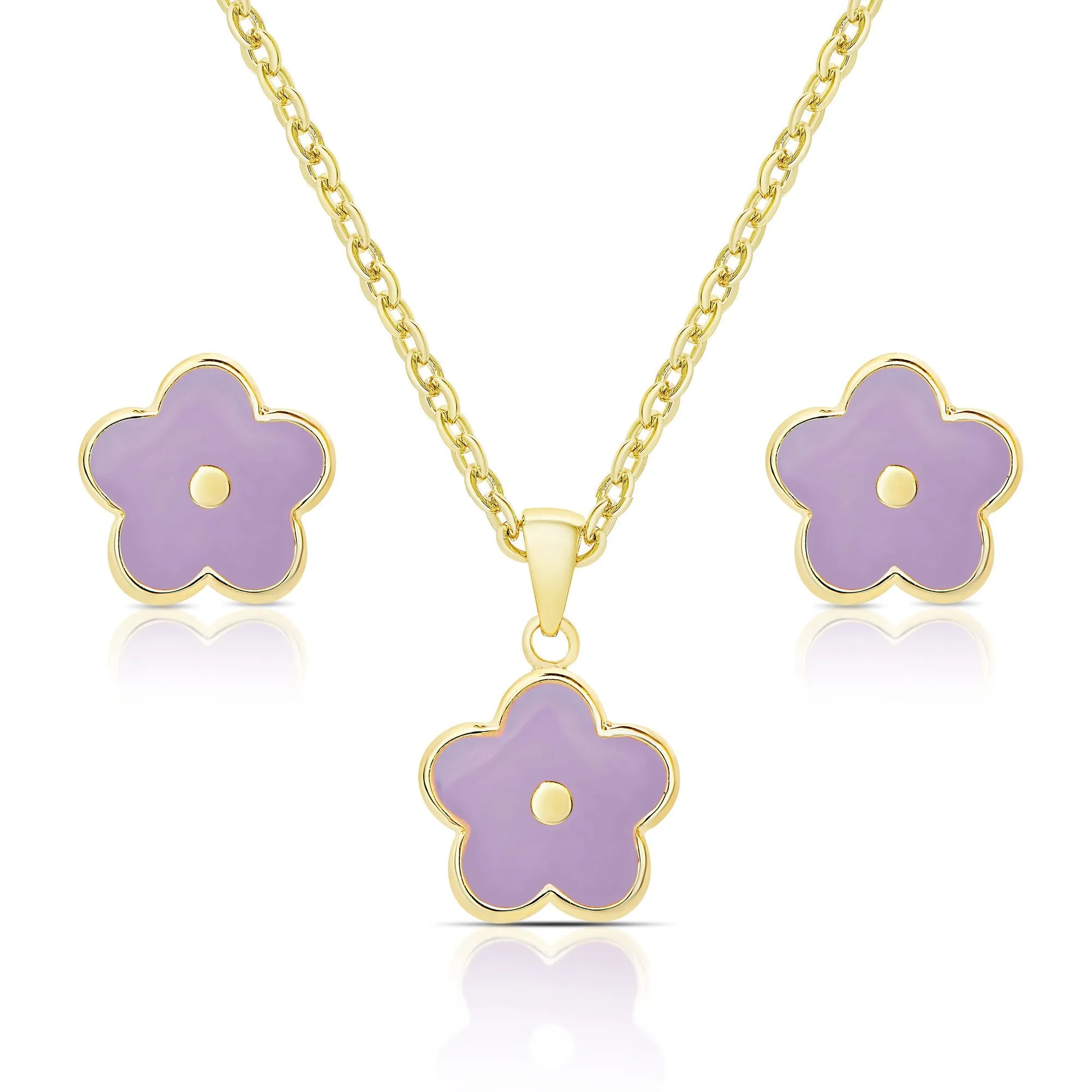 Purple Flower Earrings and Necklace Set