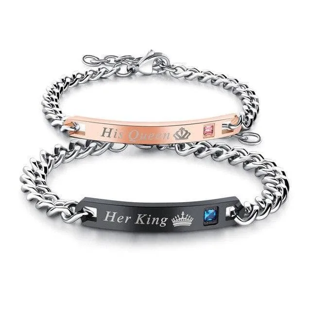 Queen and King Bracelets - Matching Couple Jewelry