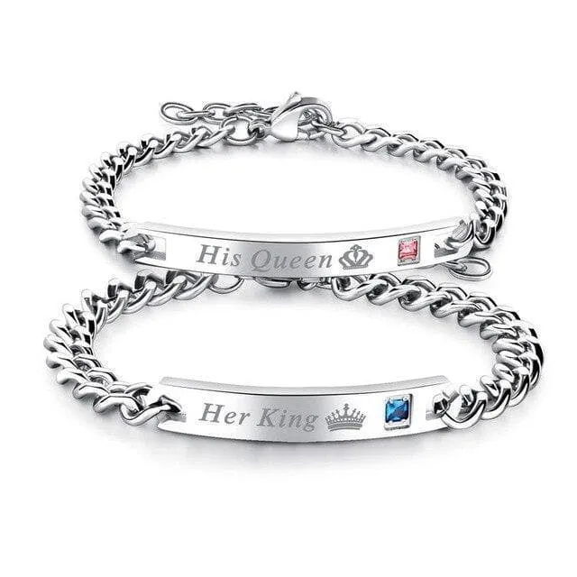 Queen and King Bracelets - Matching Couple Jewelry