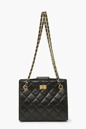 Quilted Twist Lock Small Tote Bag