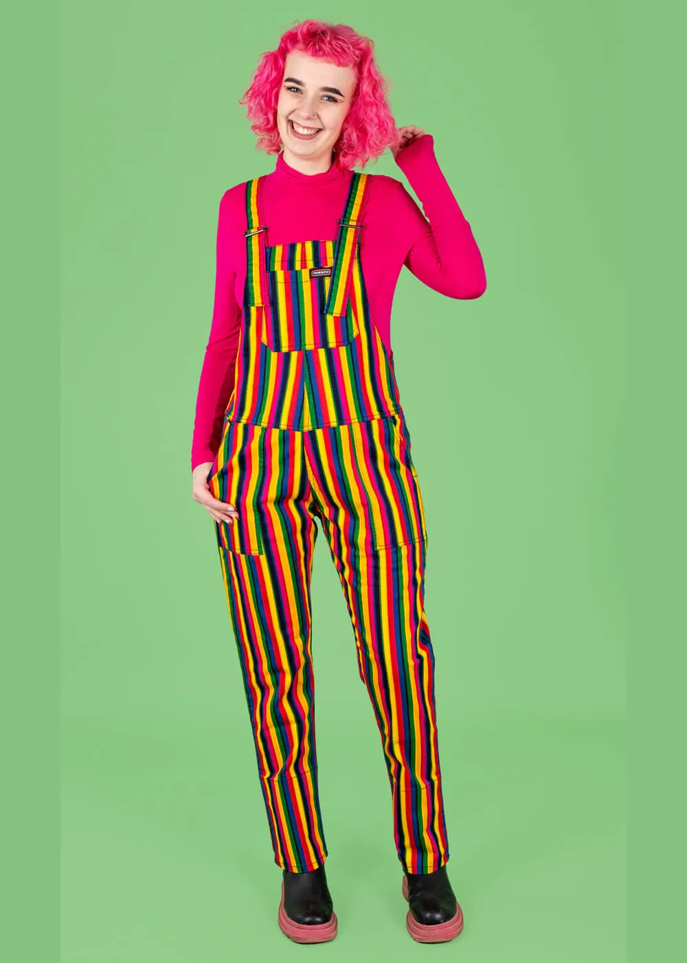 Rainbow Striped 1970s Dungarees in Multi-color - Run & Fly