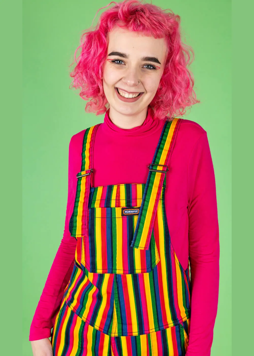 Rainbow Striped 1970s Dungarees in Multi-color - Run & Fly