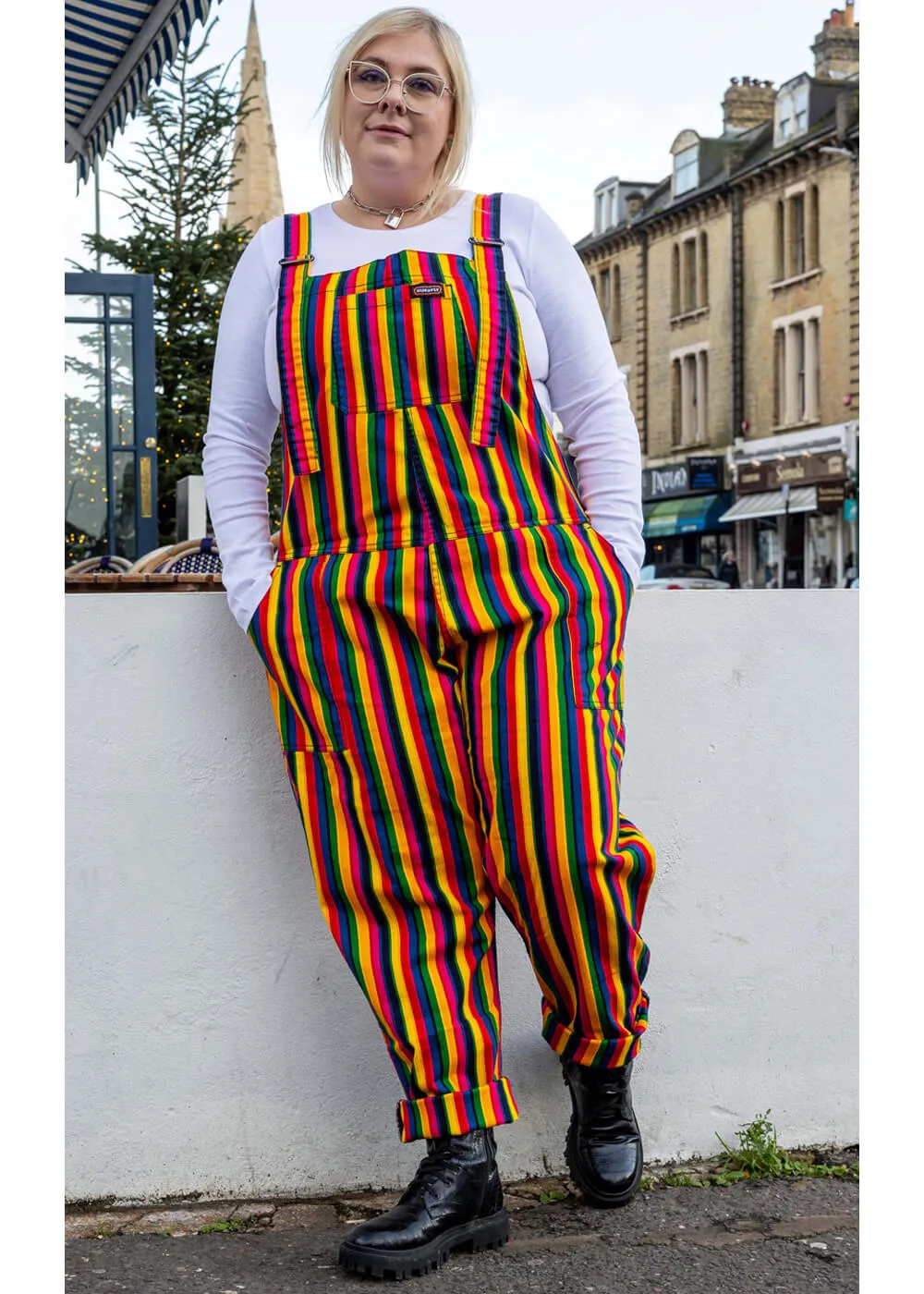 Rainbow Striped 1970s Dungarees in Multi-color - Run & Fly