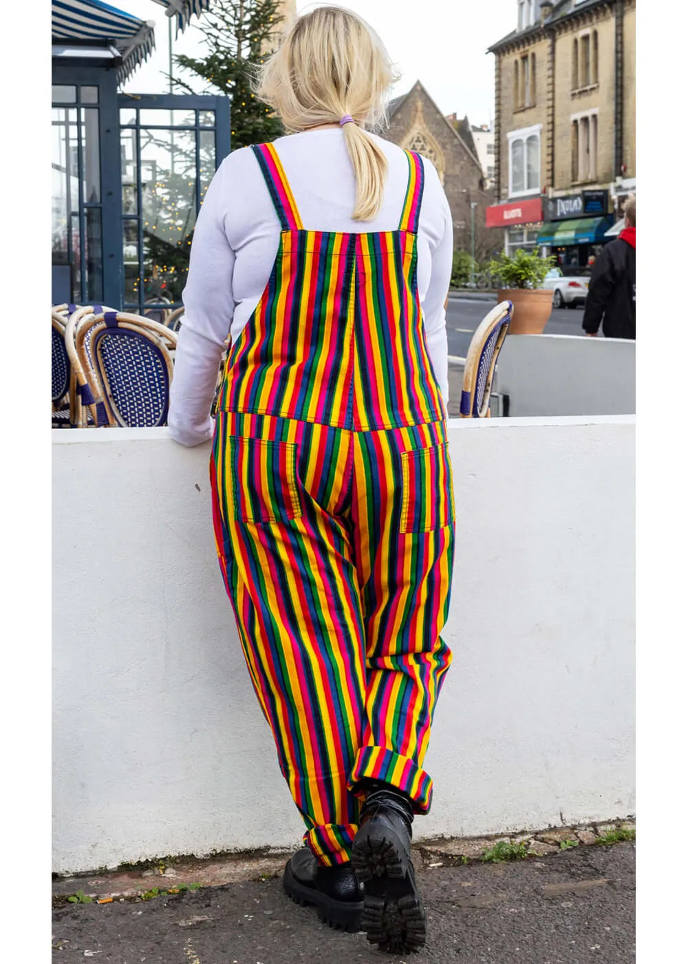 Rainbow Striped 1970s Dungarees in Multi-color - Run & Fly