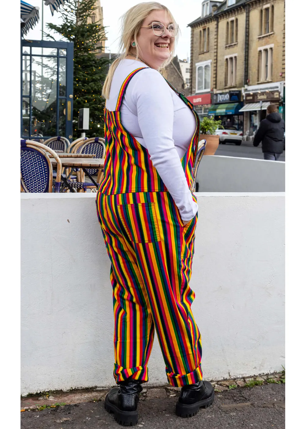 Rainbow Striped 1970s Dungarees in Multi-color - Run & Fly