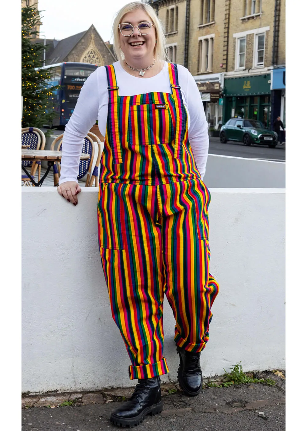 Rainbow Striped 1970s Dungarees in Multi-color - Run & Fly