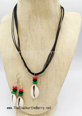 RBG Necklace African Cowrie Shell Ethnic Jewelry for Pan African Fashion