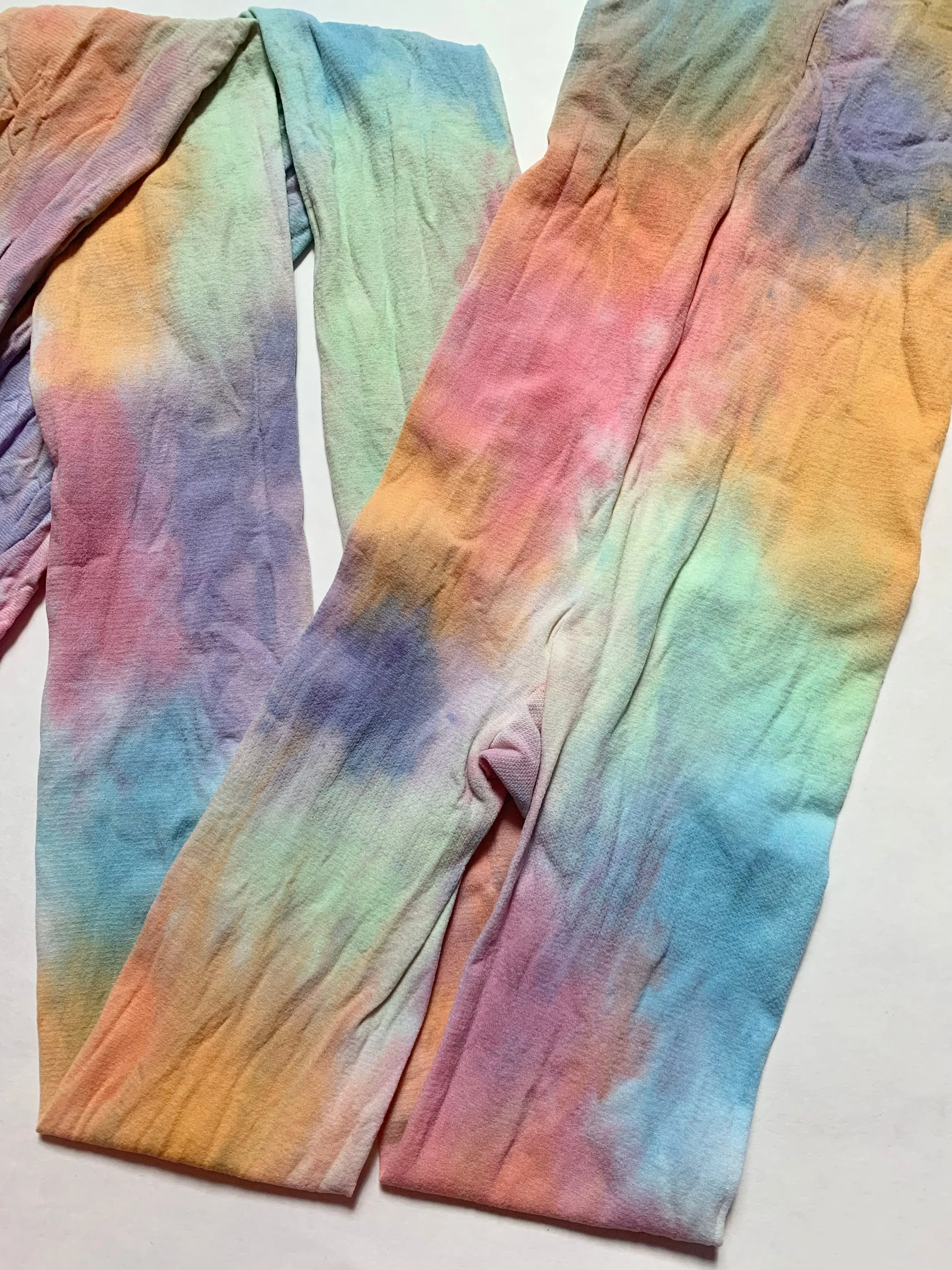 Recycled watercolor rainbow drip tights - Google SEO friendly result: Upcycled multicolor drip tights