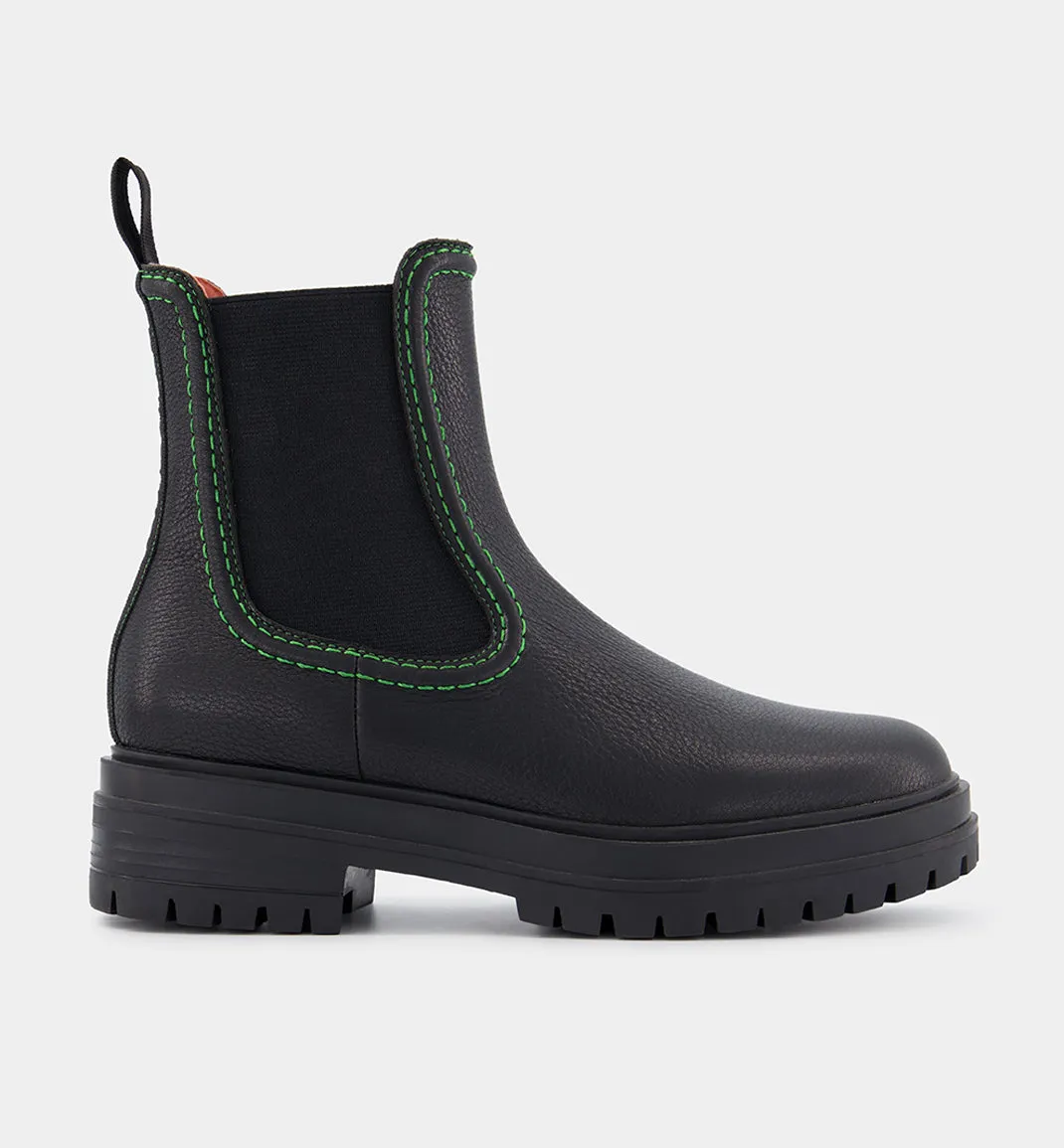 Reni Black Leather Chelsea Boots | Overstitch Detail