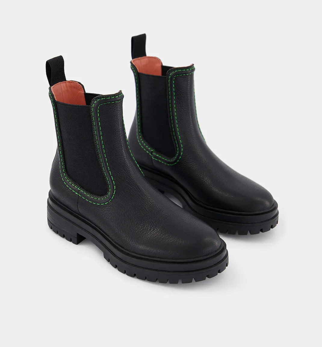 Reni Black Leather Chelsea Boots | Overstitch Detail