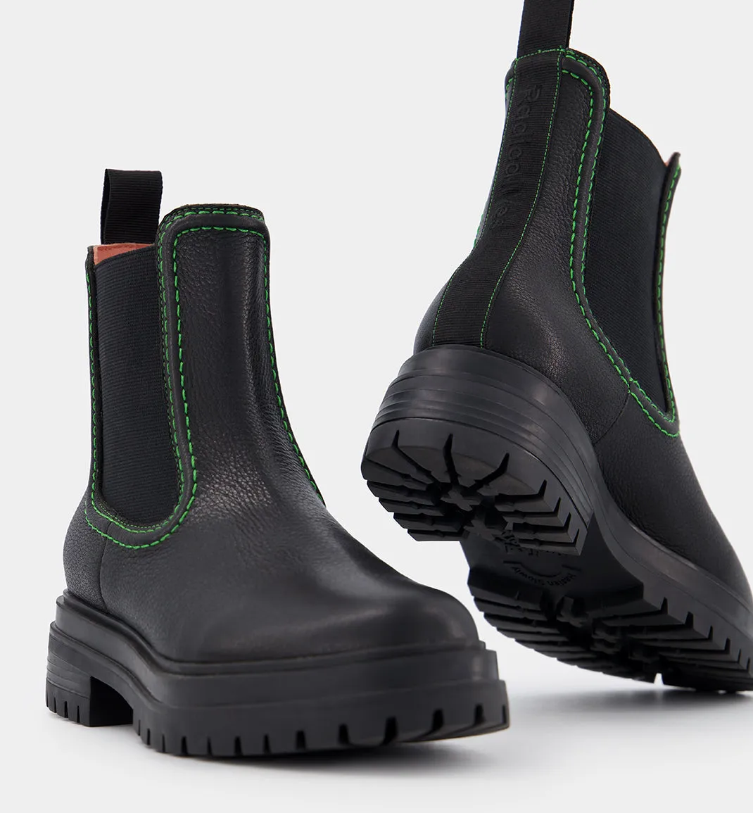 Reni Black Leather Chelsea Boots | Overstitch Detail