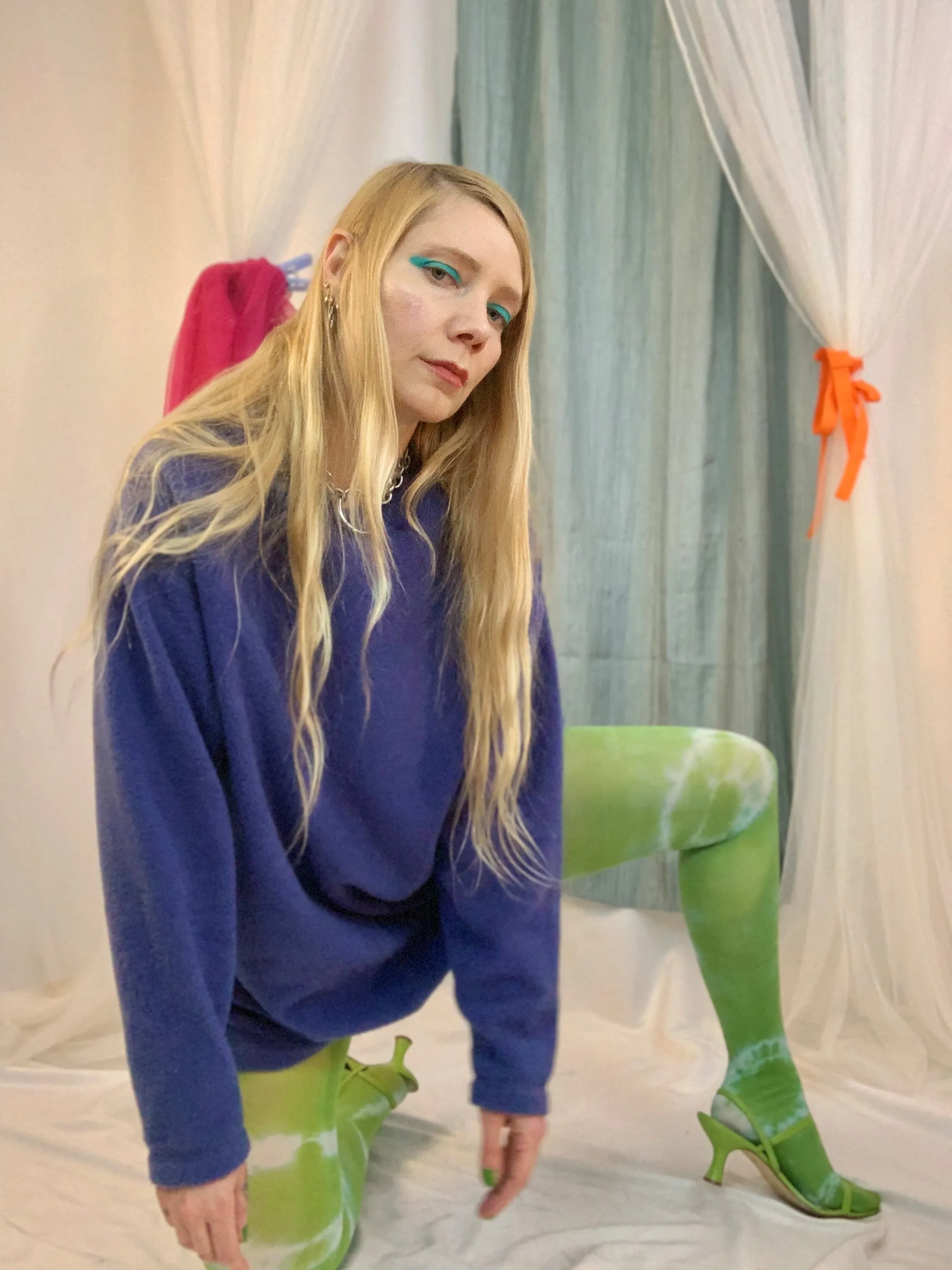 Ribbit tie dye tights made from recycled materials.