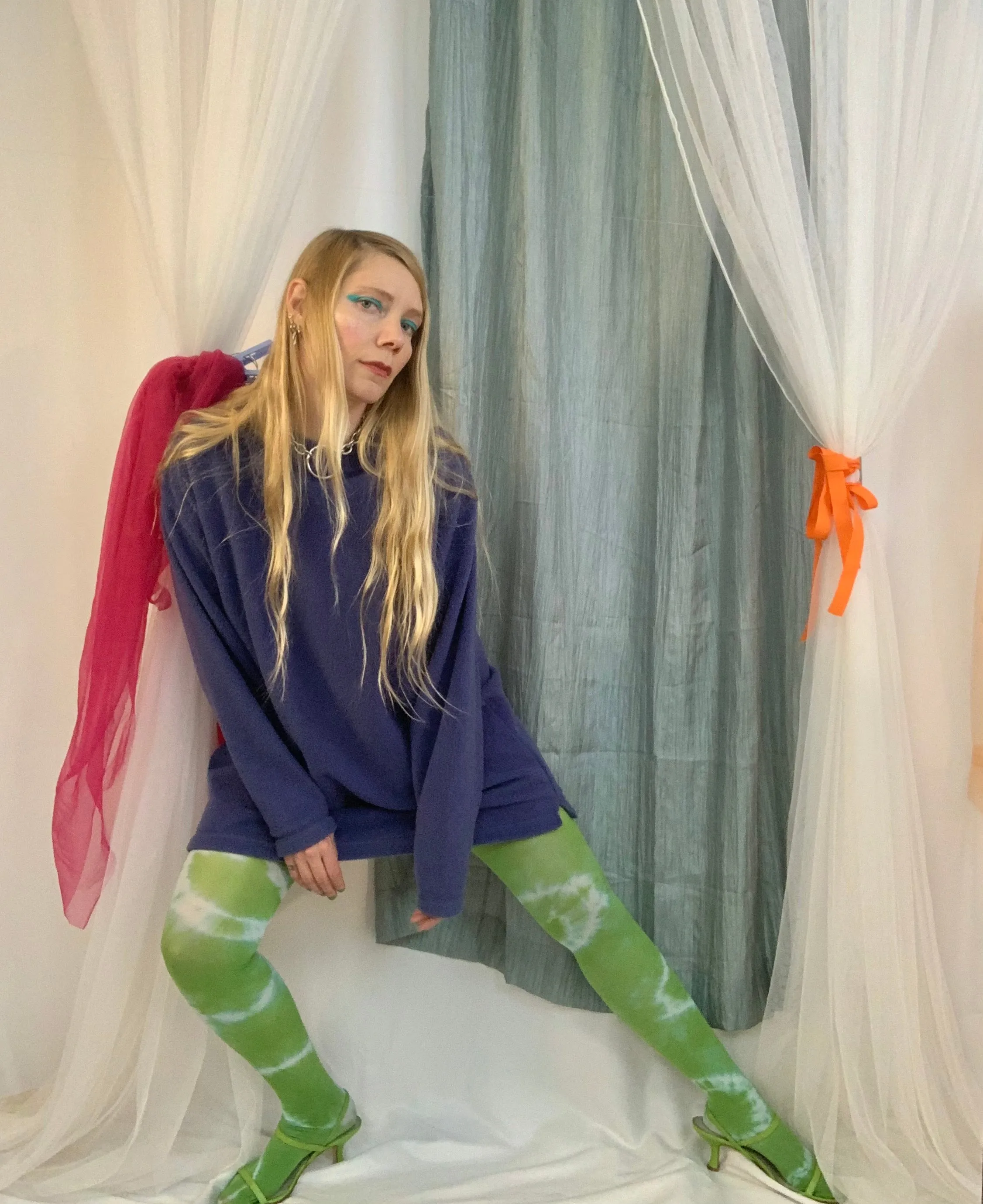 Ribbit tie dye tights made from recycled materials.