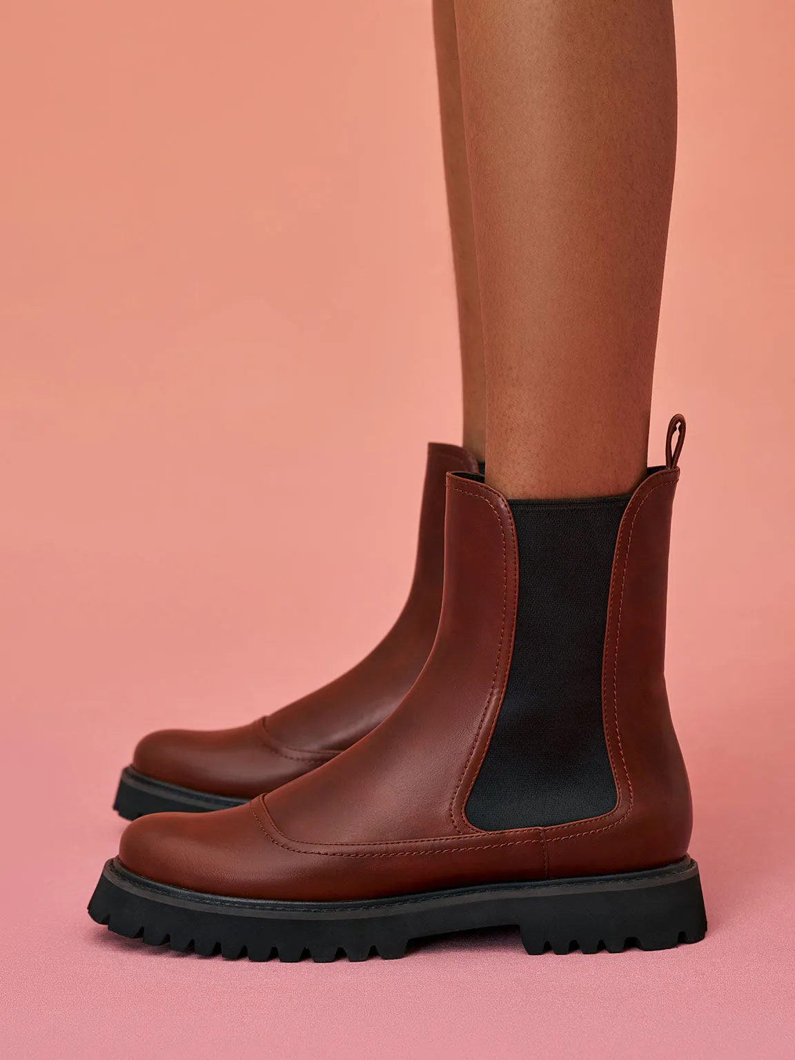 Ridged-Sole Chelsea Boots - Brick