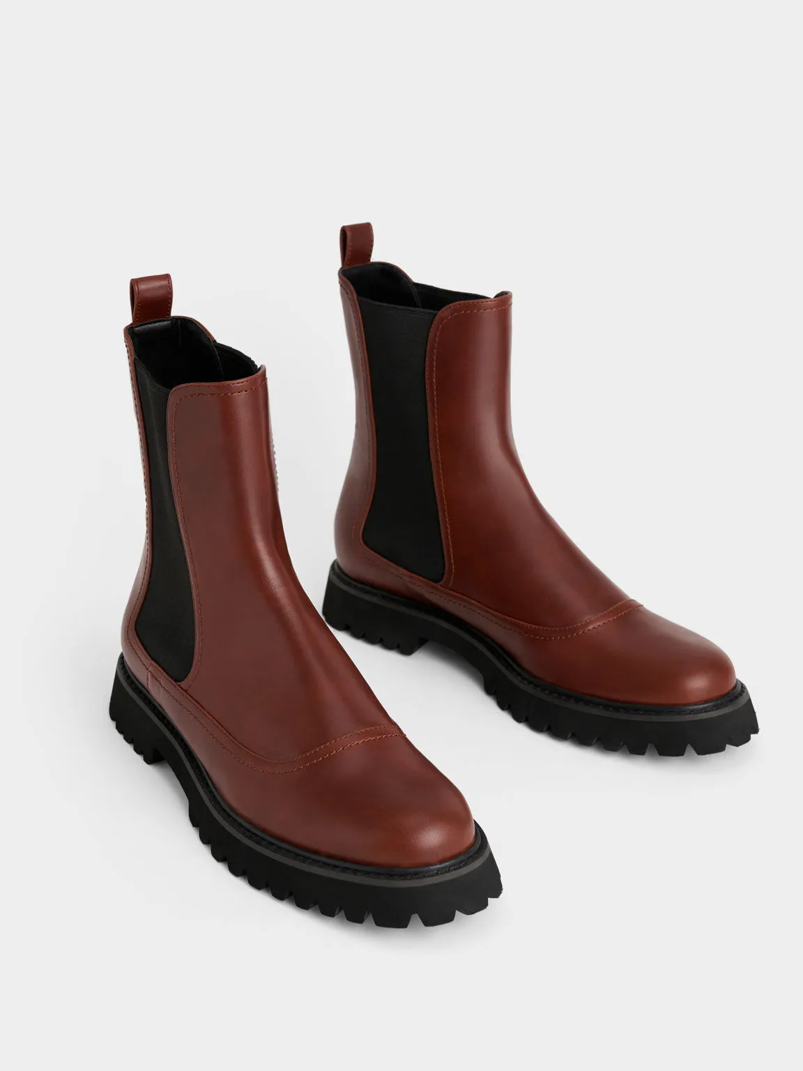 Ridged-Sole Chelsea Boots - Brick