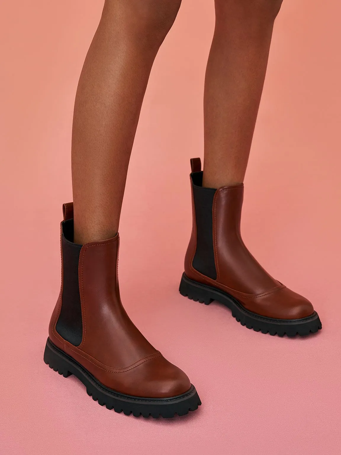 Ridged-Sole Chelsea Boots - Brick