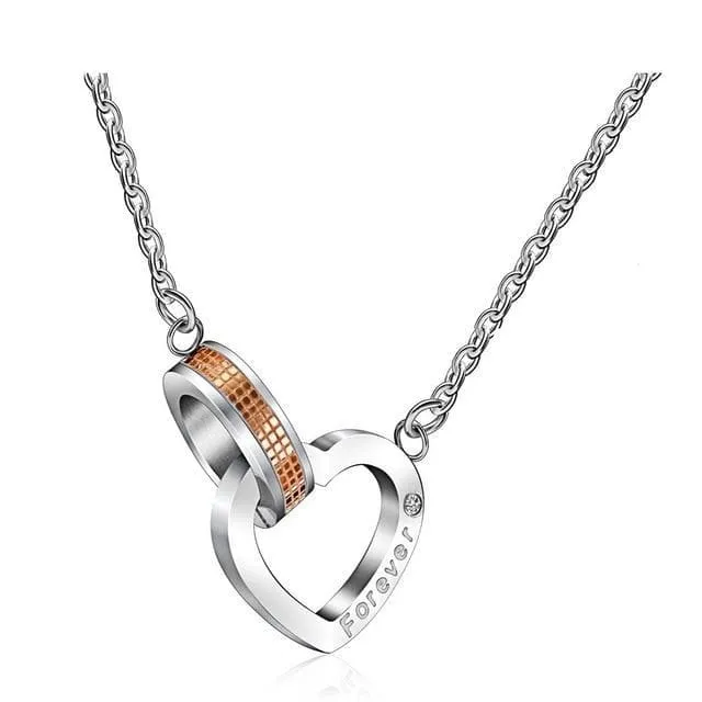 Ring Heart Square Pendant Couple Necklaces for Couples