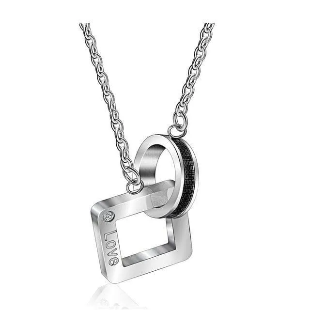 Ring Heart Square Pendant Couple Necklaces for Couples