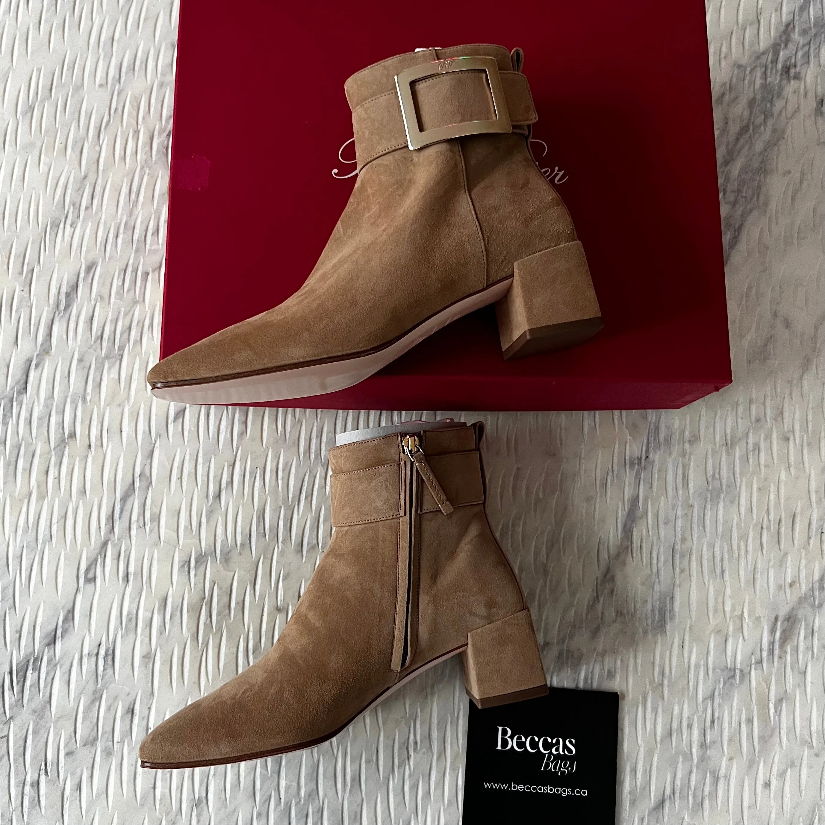 Roger Vivier ankle boots, suede, buckle detail, So Vivier collection