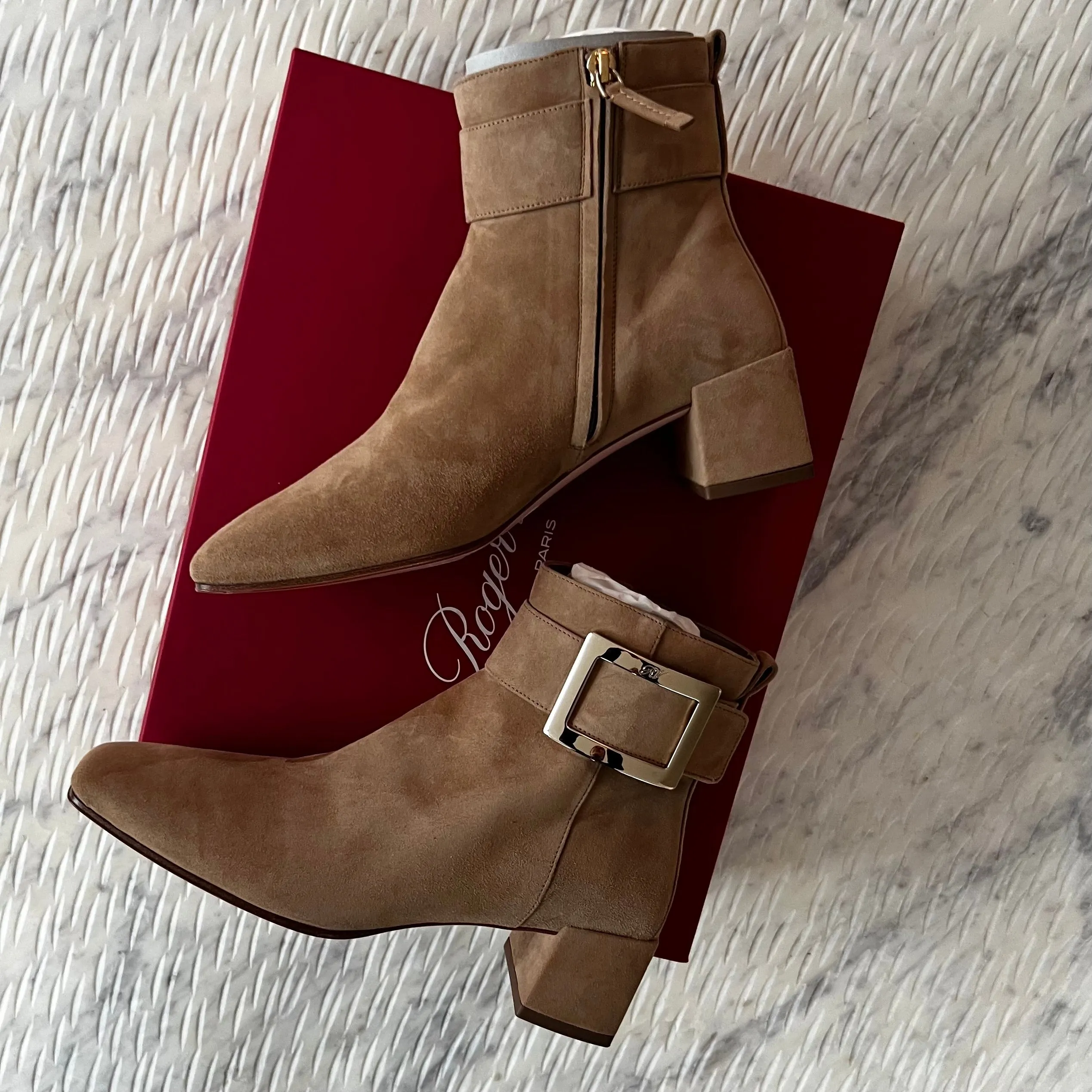 Roger Vivier ankle boots, suede, buckle detail, So Vivier collection