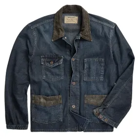 RRL by Ralph Lauren Corduroy-Trim Indigo Denim Shirt Jacket Dark Wash