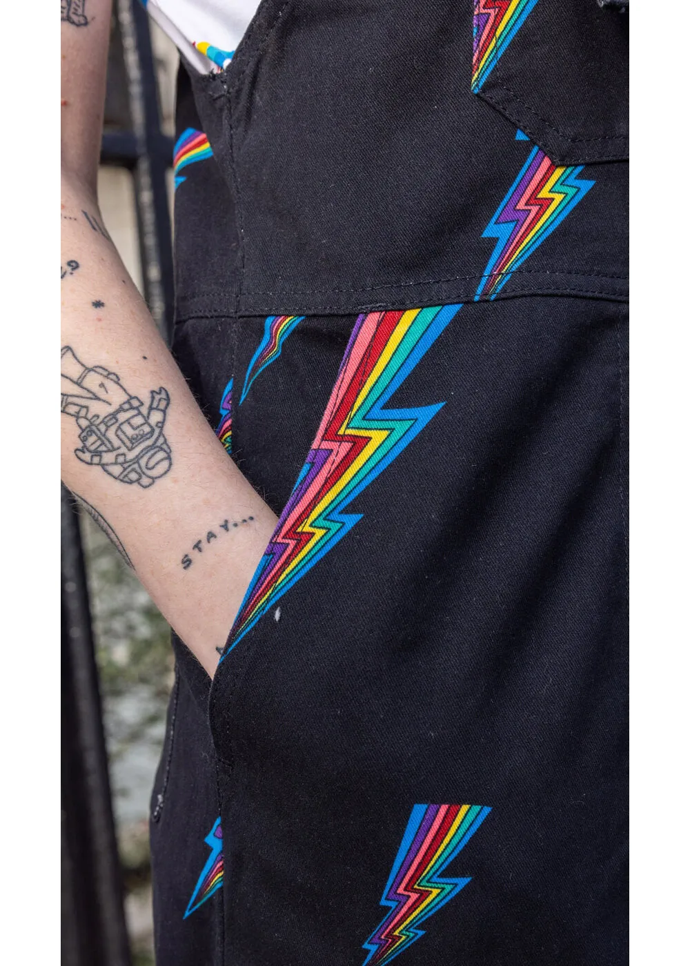 Run & Fly Black 70s Dungarees Lightning Bolt