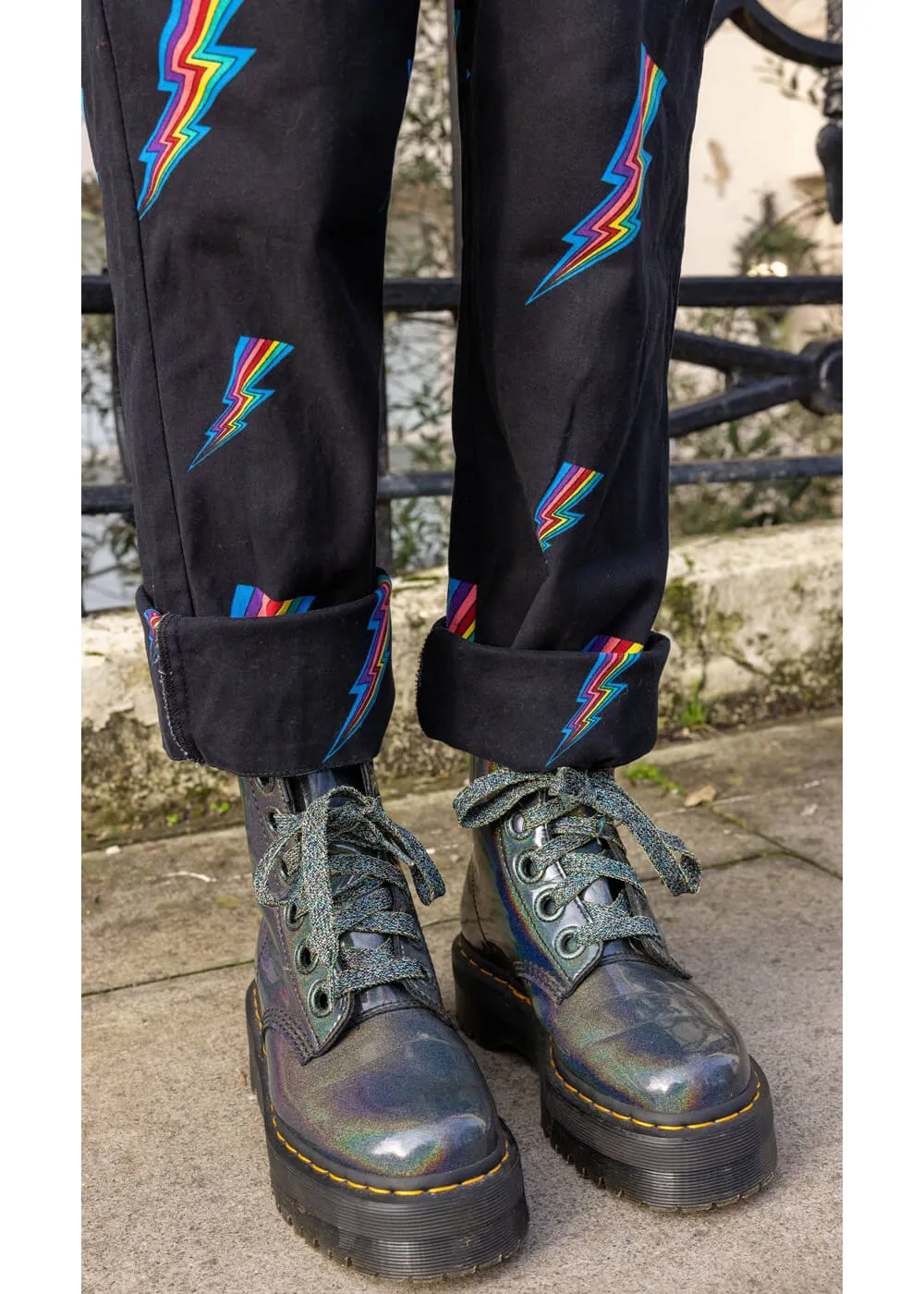 Run & Fly Black 70s Dungarees Lightning Bolt