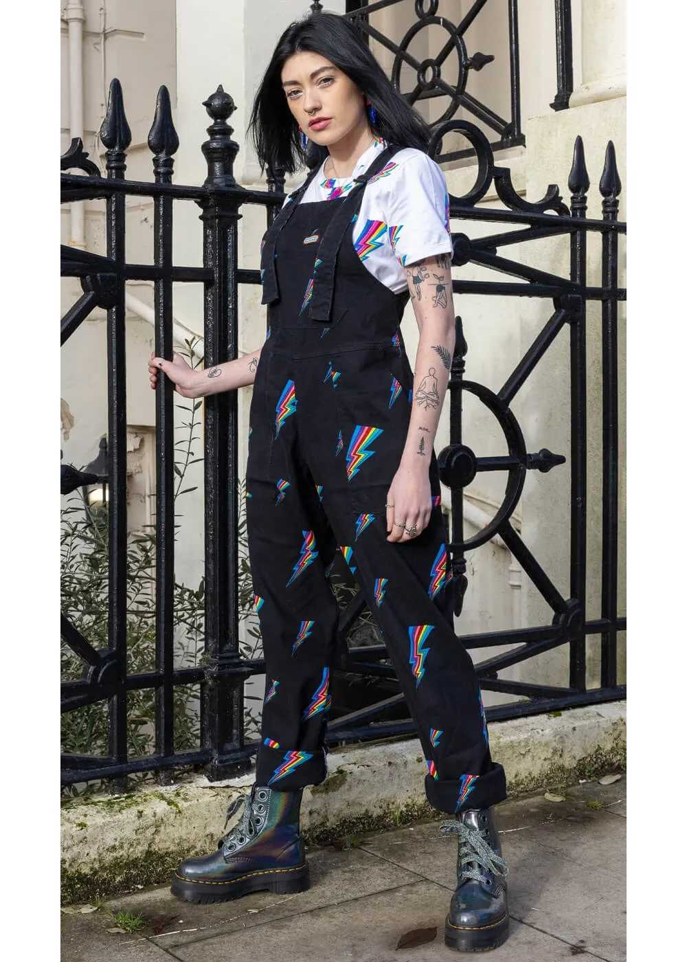 Run & Fly Black 70s Dungarees Lightning Bolt