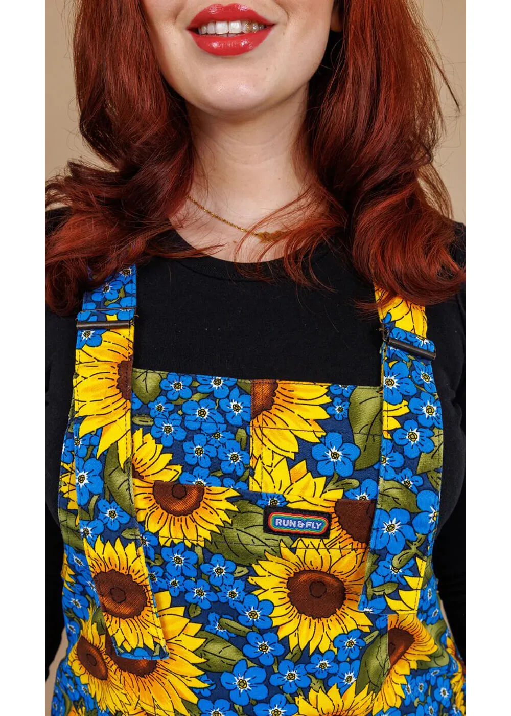 Run & Fly Sunflowers Dungarees Blue 70's