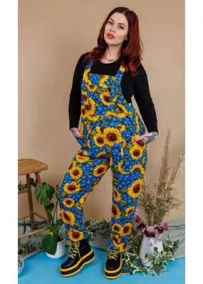 Run & Fly Sunflowers Dungarees Blue 70's